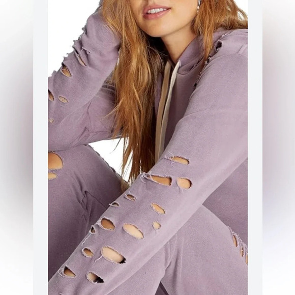 NWT Wildfox Rags To Riches Ivy Sweatshirt hoodie lounge dusty rose distressed S - Picture 5 of 13